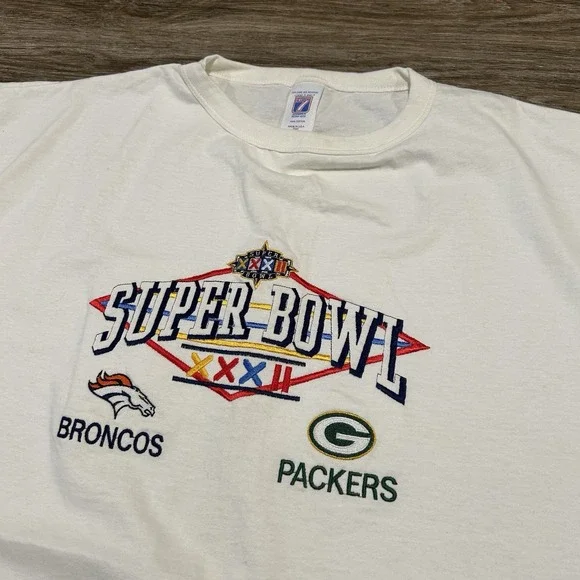 vintage 1998 Super Bowl XXXII Embroidered Tshirt Logo 7 - Picture 2 of 7